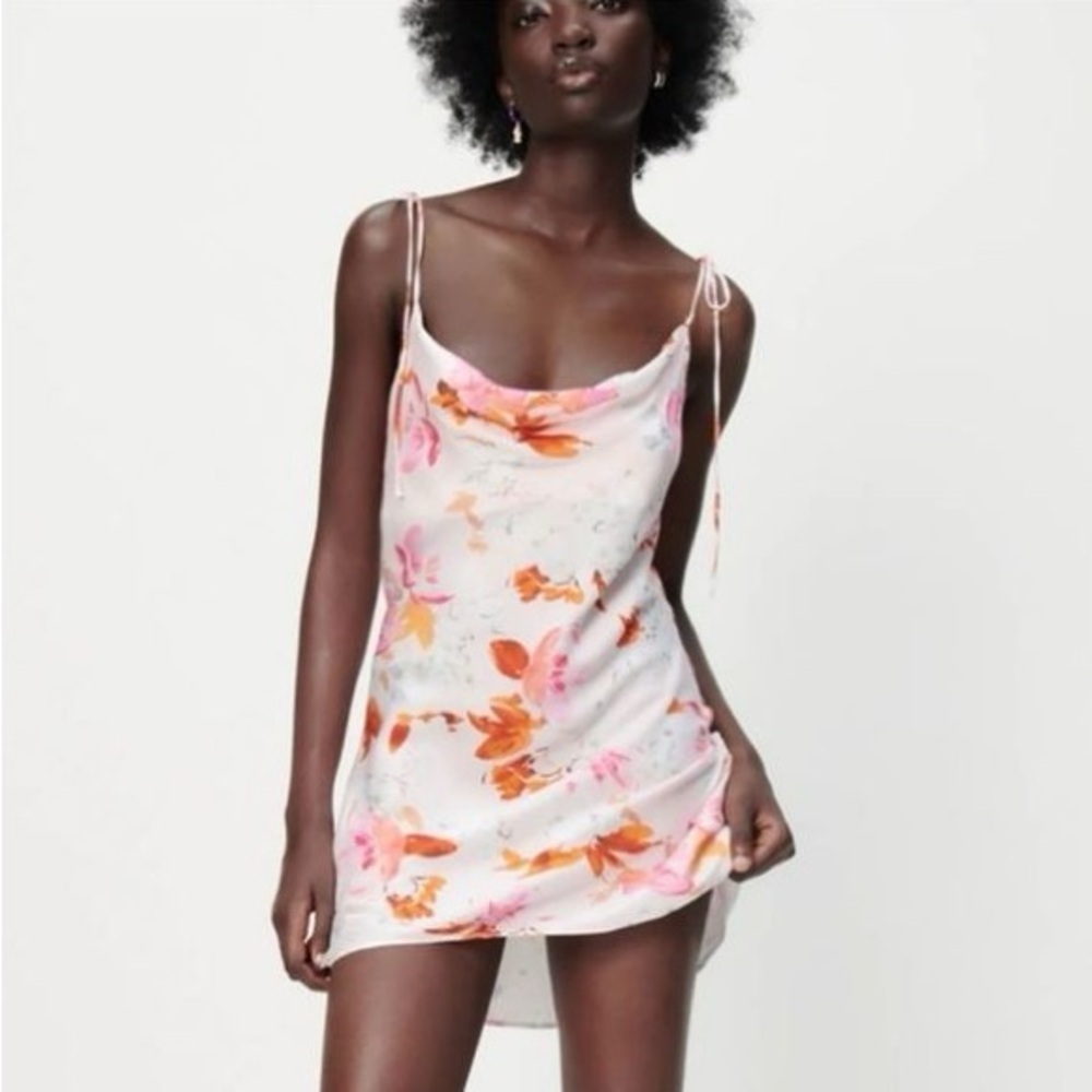 ZARA | NWT The Safia Dress Floral Satin Slip Size Small